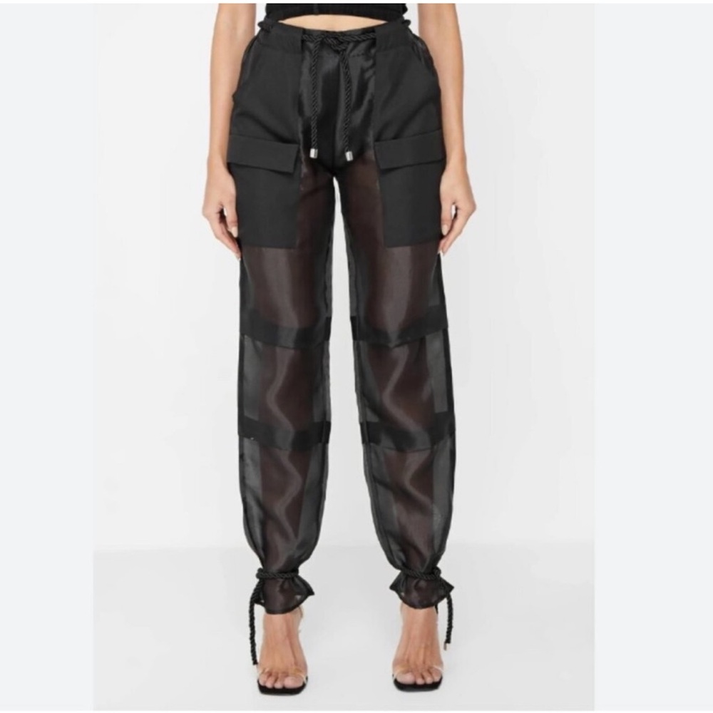 Maniere De Voir Black Organza Cargo Pants